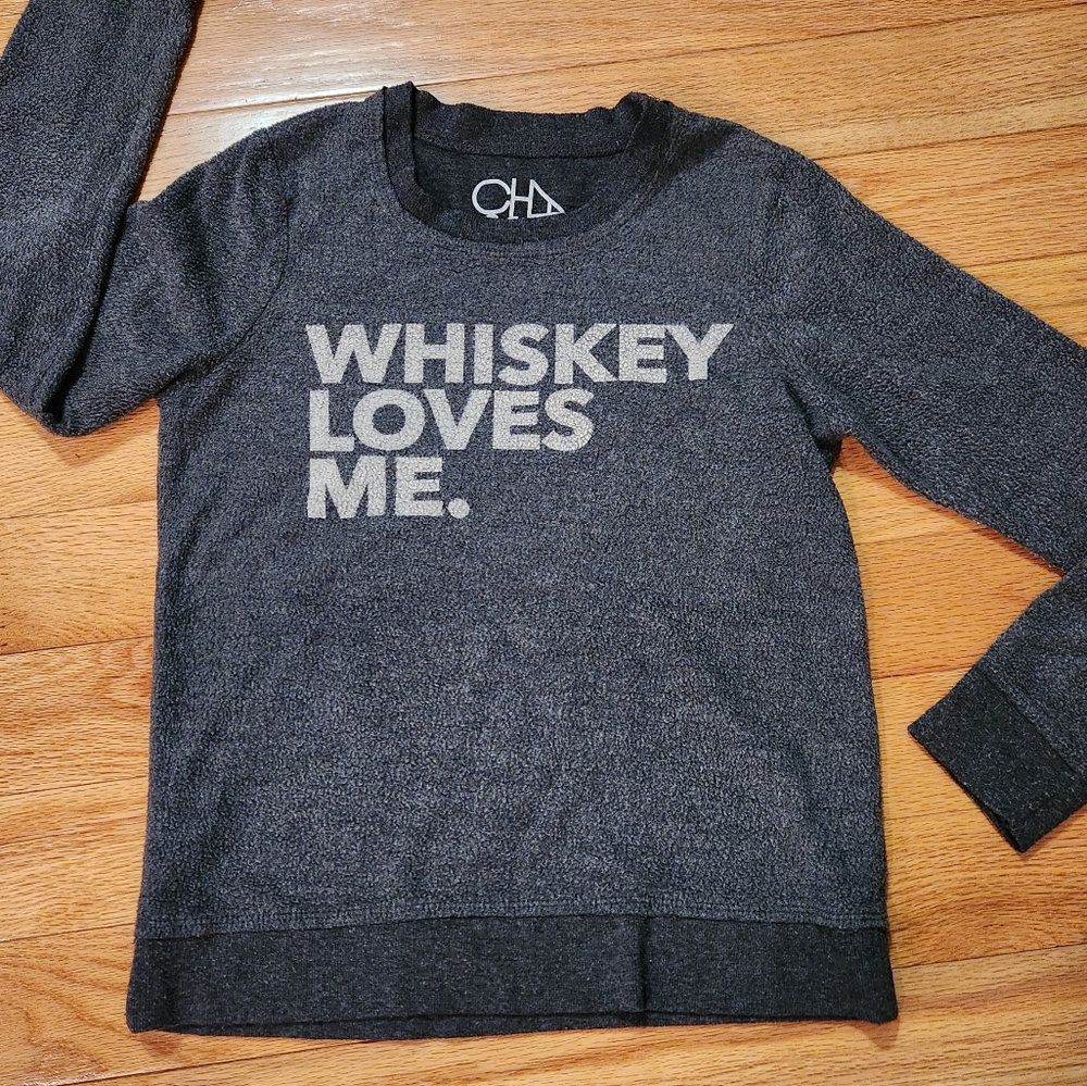 Chaser Charcoal Gray 'WHISKEY LOVES ME.' Long Sleeve Top